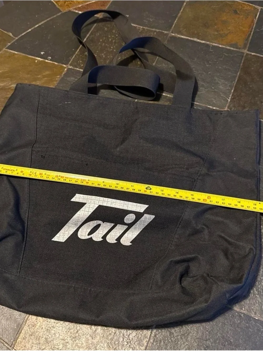 Tail Black Canvas Tote with White Logo